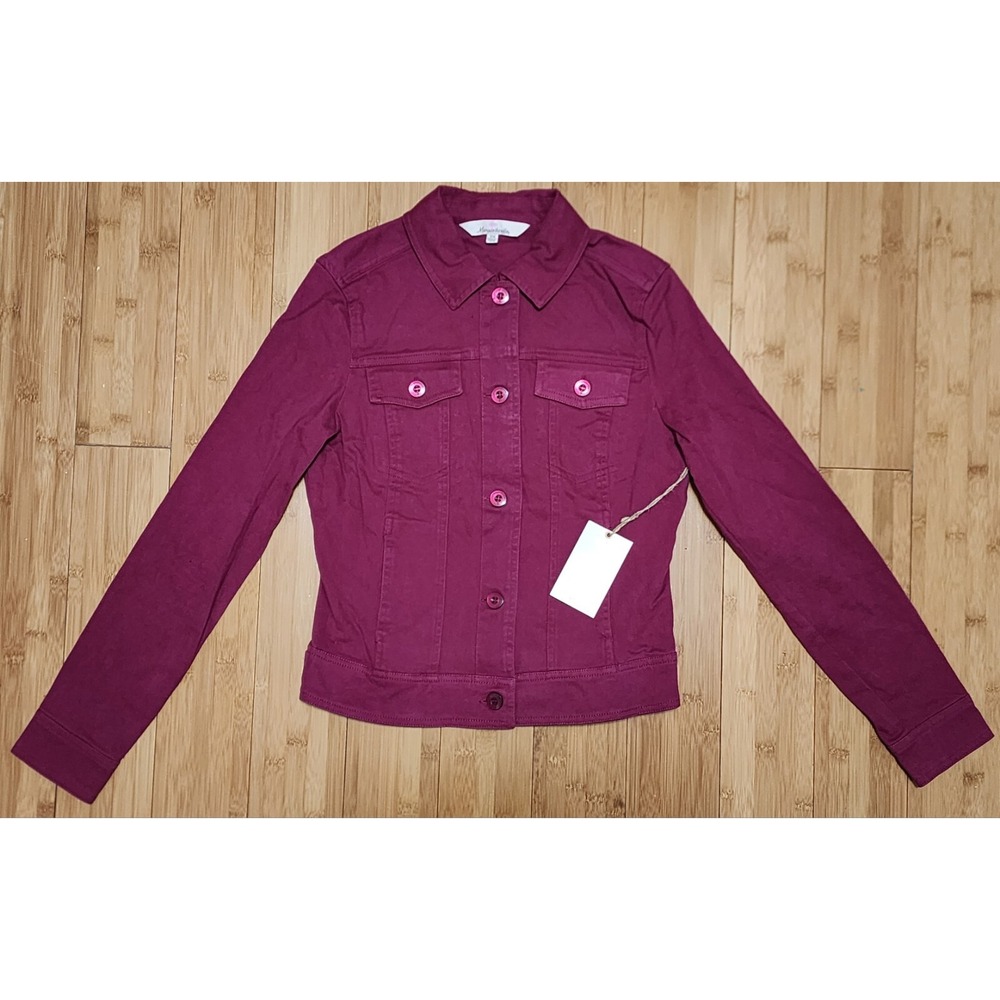 Margaritaville Womens XS Pink Denim Jacket Button Up Long Sleeve NWT